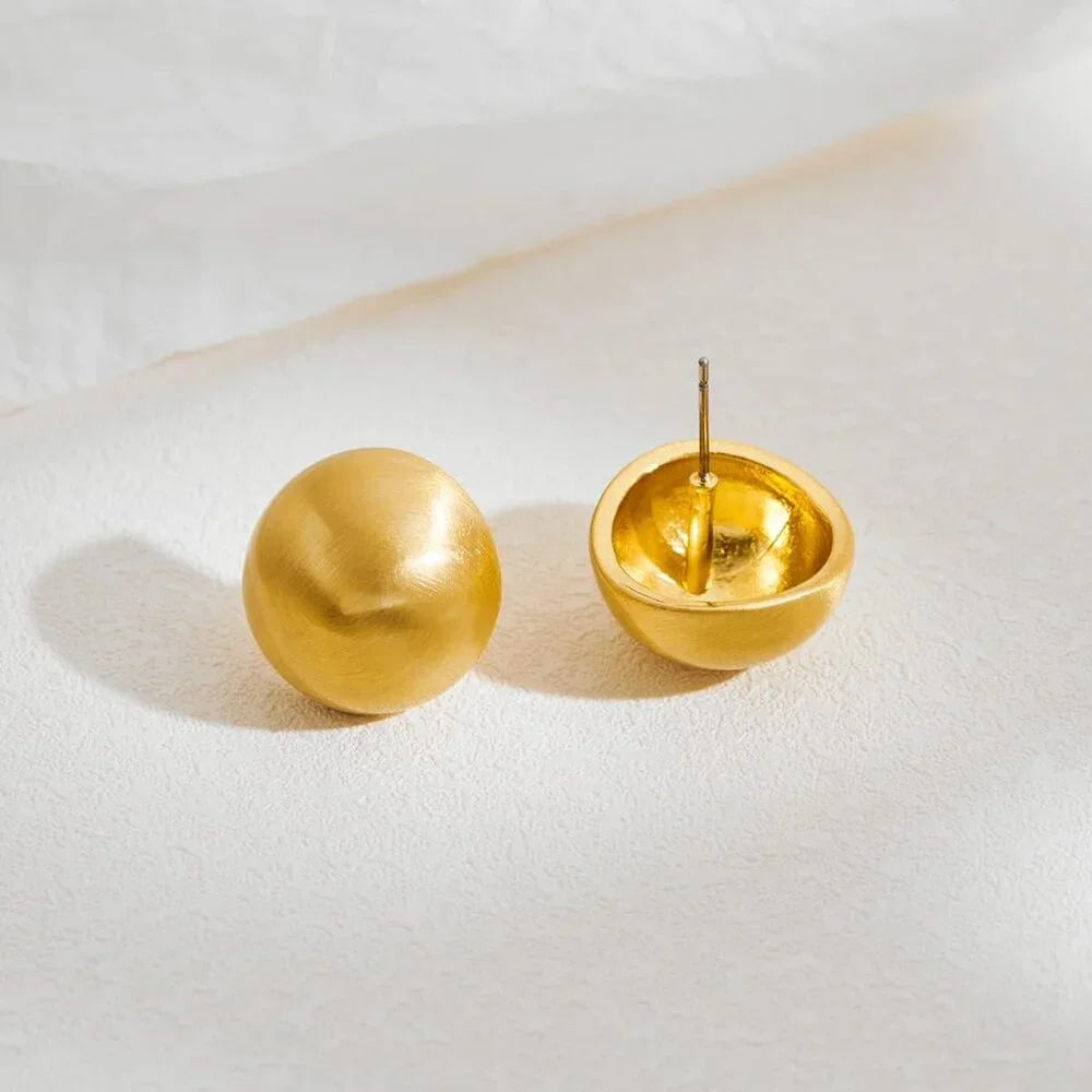 Stud Earrings for Women Half-ball Mattle Gold Sliver Studs Gold Brushed Button E - Picture 5 of 7